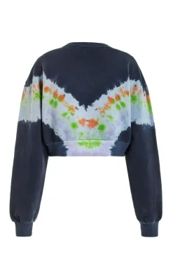 Tie Dye Mushroom Print Radarte Crop Sweatshirt