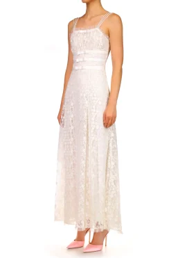 White Daisy Lace Dress With Tulle Ruffle And Ribbon Details